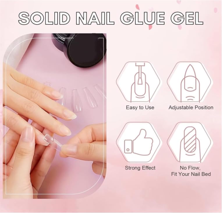 Vanccy Press on Nails Glue, Solid Nail Gel Glue for Press on Nails and Soft Gel Nail Tips, DIY Home Nail Glue for Press On, Super Strong Solid Nail Glue Gel Kit (5pcs)