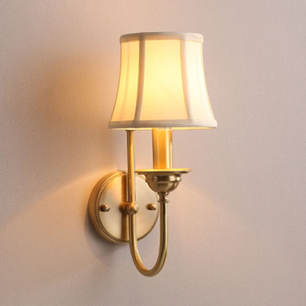 Wall Lamp E14 Retro Fabric Light Single Head Full Copper Sconce Simple Living Room Decorative Lantern American Style Country Bedroom Balcony Corridor Fixture