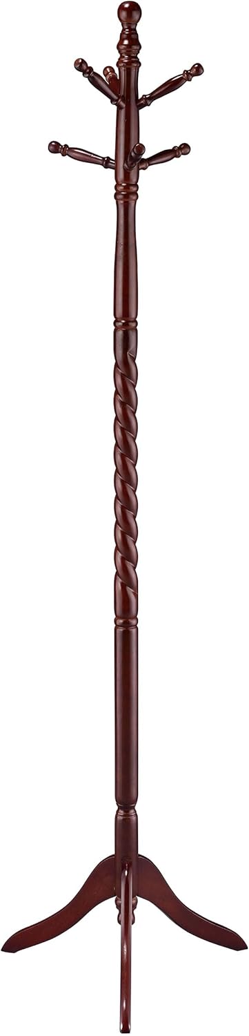 Coaster Home Furnishings - Riona - Wooden - 6-Hook Freestanding Vertical Stand with Twist Design, Tripod Pedestal Base & Turned Details - Entryway, Bedroom and Hallway - 71.5-Inch - Warm Merlot - 3058
