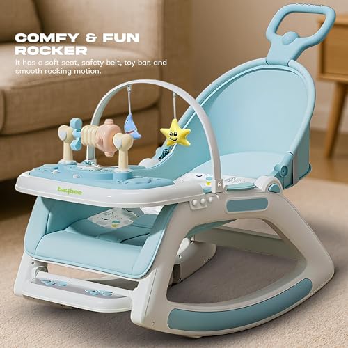 Image of Baybee 5 in 1 Baby Rocker for Babies | Portable Rocking Chair for Kids with Parent Handle, Multi Position Recline, Tray & Music | Baby Bouncers 0 to 3 Years Boys Girls (Blue)