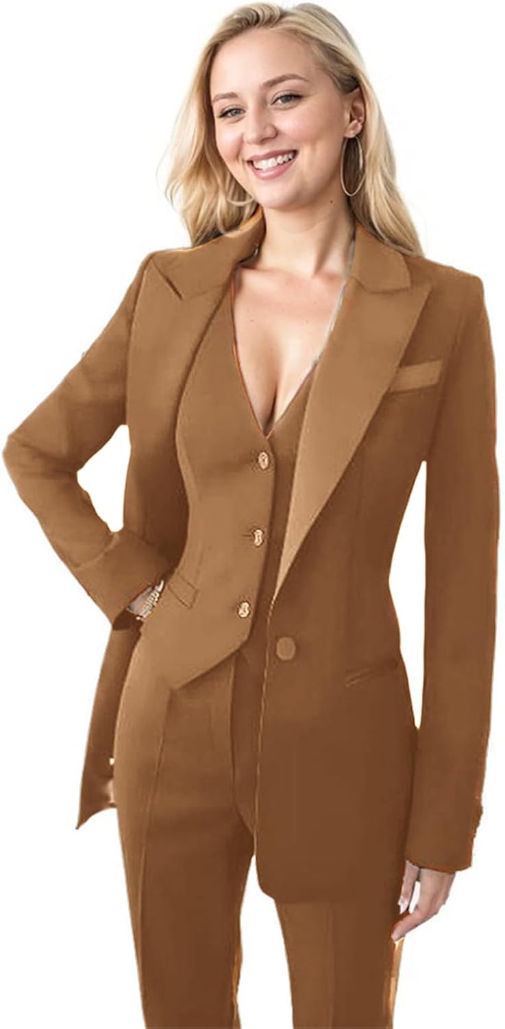 Womens Tuxedo Suit Set 3 Piece for Women Blazer Pants Vest Set Womens Business Professional Outfits