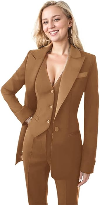 Womens Tuxedo Suit Set 3 Piece for Women Blazer Pants Vest Set Womens Business Professional Outfits