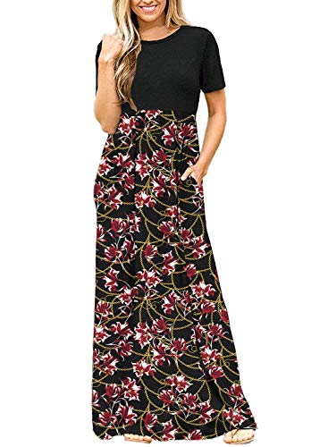 Image of DEARCASE Maxi Dress for Women Short Sleeve Casual Summer Loose Plain Comfy Long Dresses with Pockets