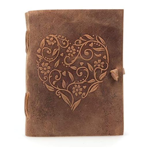 moonster® - Cuaderno de notas o diario para mujer de cuero auténtico, bonito bloc de notas con un bonito corazón en relieve, cuaderno de dibujo o boceto, 20 x 15 cm