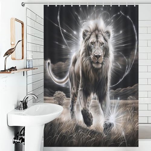 Rideau de douche lion rideau salle de bain polyester 122x183cm 12 crochets
