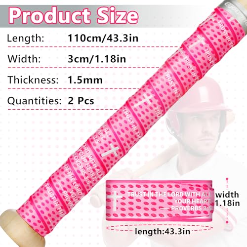 Eyourlife 2 Pack Baseball Bat Grip Bat Wraps for Baseball Lifestyle Softball Gifts Tapes Pro Feel Non-Slip Elite Batting Grip Tape for Bats Players Pink Proverbs 3：5 — view 3