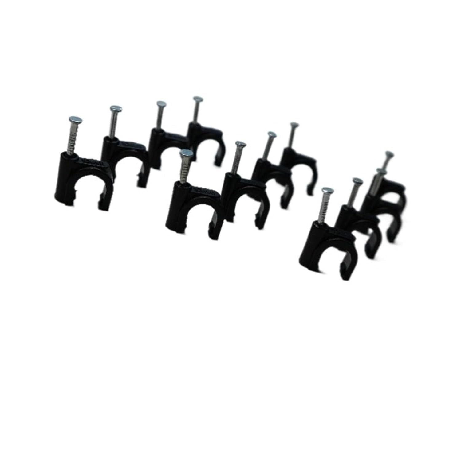 Clips de finition de câble, clips de finition de fil, 100 clous ronds Clips de câble 12 mm, 14 mm, 16 mm, 18 mm, 20 mm, 25 mm, utilisés for le fil en plastique en forme de C noir avec clous de fixatio