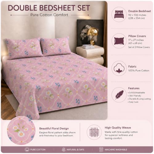Image of Amazon Brand - Umi Soft Cotton 160 TC Bedsheet Set 90X100 Inch | King /Double Bed Sheet with 2 Pillow Covers 17x27 | Trendy Elegant Design