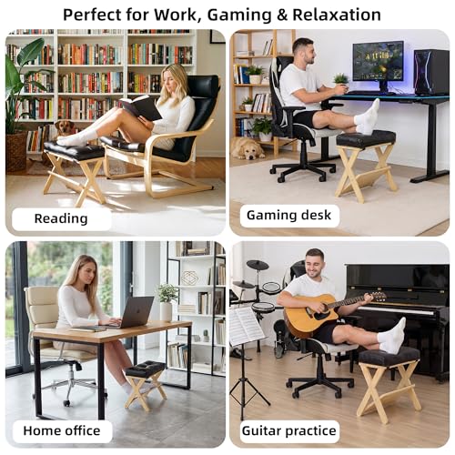 Image of Foot Rest Under Desk at Work, Under Desk Footrest with Double Step Wooden Ergonomic Design, Non-Slip EVA Surface, Office Foot Stool for Posture Support, Leg Relief, Home Office & Gaming
