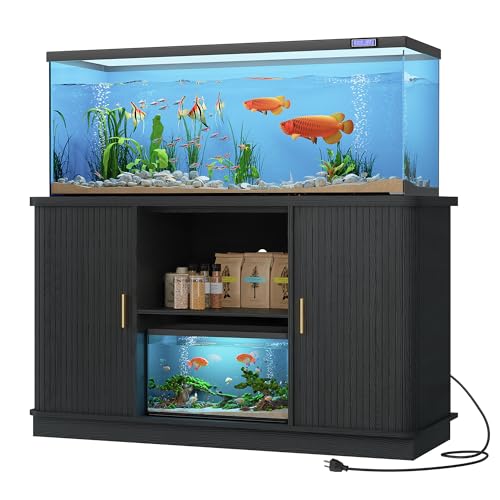RollPliio Fish Tank Stand 75 Gallon Tank Stand with Sliding Cabinet Door Heavy Duty Aquarium Stand with Power Outlet for Turtle Tank Reptile Terrarium 1000LBS Capacity (Black)