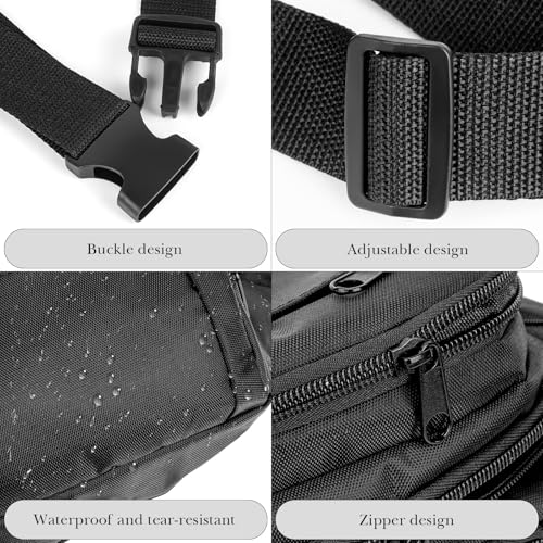 Gürteltasche mit extra langem Gurt, 150 cm, max. verstellbarer Riemen, Übergröße, Crossbody-Tasche, verlängerte Länge, leichte Hüfttasche mit Reißverschluss und Taschen, Schwarz, Schwarz , xxl