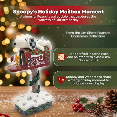 Enesco Peanuts by Jim Shore Snoopy and Woodstock on Merry Christmas Mailbox Figurine- Stone Resin Hand Crafted Painted Collectible Peanuts Snoopy Figurines Christmas Home Decor Statue, 7.28 Inch by Enesco - Image 3