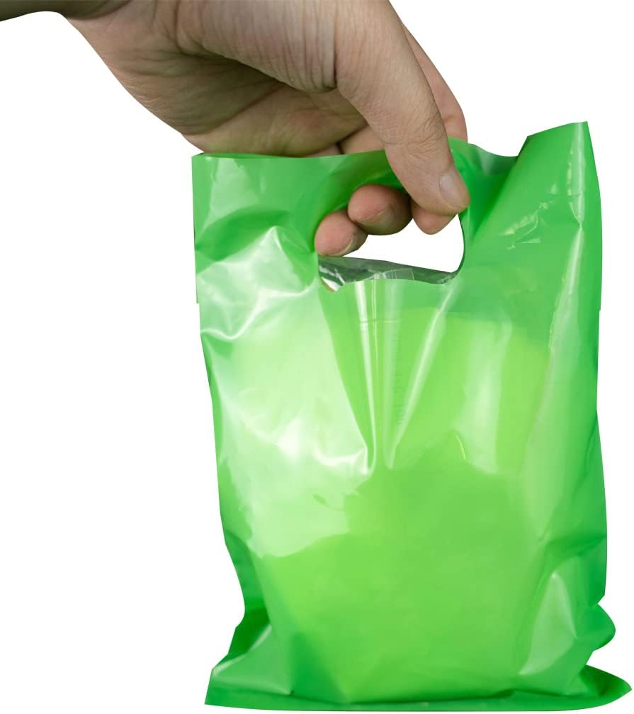 ysmile Green Plastic Merchandise Bag for Small Business Plastic Shopping Bag with Handle Goodie Retail 5.9"x7.8" 100 ct - Image 4
