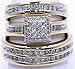 Ssjewel 3 CT Simulated Diamond Trio Set His Hers Wedding Ring 14K Yellow Gold Finish Handmade Anniversary Stackable Matching Gorgeous 925 Sterling Silver Ring Gifts