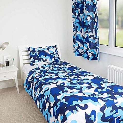 Zappi Co Blue Camo Camouflage Design Kids Boys Girls Bedroom Duvet Cover Bedding Range (Single Duvet Cover) Cover