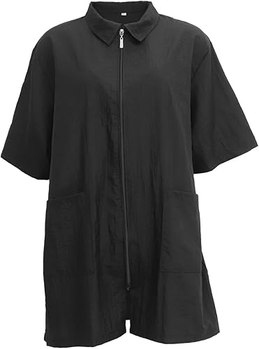 Lurrose Bata de peluquería de manga corta para estilista, ropa de trabajo, vestido de cliente para hombre y mujer (negro M)