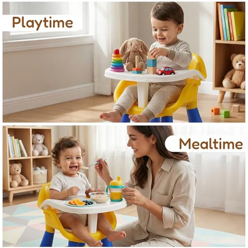Image of Baybee Booster Seat for Baby | Feeding Chair with Tray | Portable Dining Seat for Toddlers | Baby Feeding Solution for Home & Travel (0-6 Years, Yellow)