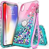 NGB Case for iPhone XR with Tempered Glass Screen Protector, Ring Holder/Wrist Strap, Girls Women...