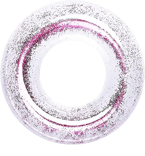 Image of Inflatable Swimming Ring Floater for Kids & Adults| Round Shimmer Tube for Girls| Durable PVC Water Safety Float| Anti-flip Swim Training Aid| Outdoor Pool Accessory (Glitter 23 Inch)