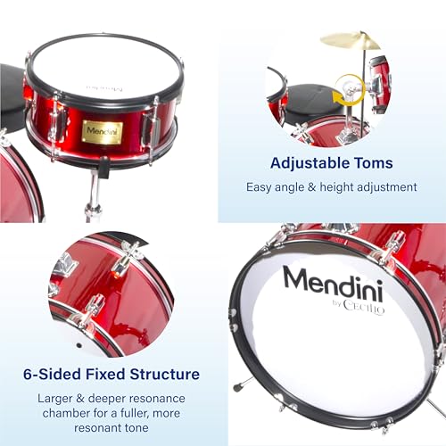 Image of Mendini By Cecilio 16 Inch Drum Set, 3-Piece Junior Drum Set - Metallic Red