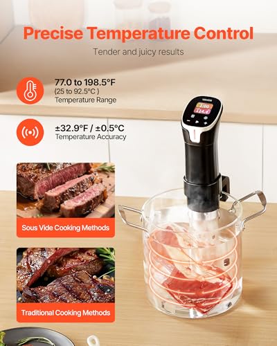 Image of VEVOR Sous Vide Precision Cooker, 1100W Sous-Vide Cooking Machine, WIFI Immersion Circulator with 10 Preset Recipes, LCD Touchscreen, Fast-Heating, Accurate Temperature & Timer, App Control