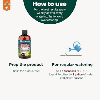 GARDENERA Premium 3-1-2 All Purpose Liquid Fertilizer Consentrate for All Indoor Plants & Flowers - Promotes Biomass Growth and Vibrant Leaf Color - 8oz Bottle
