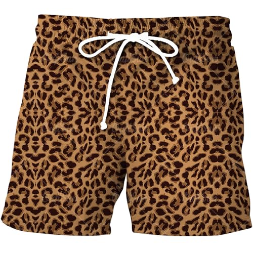 Generisch Short de sport léger avec imprimé léopard pour homme - Short de plage et de loisirs, Orange, L