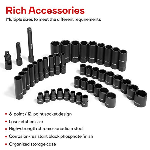 46-Piece Drive Socket Ratchet Wrench Set for Mechanics with Reversible Ratchet and Storage Case, Metric/SAE