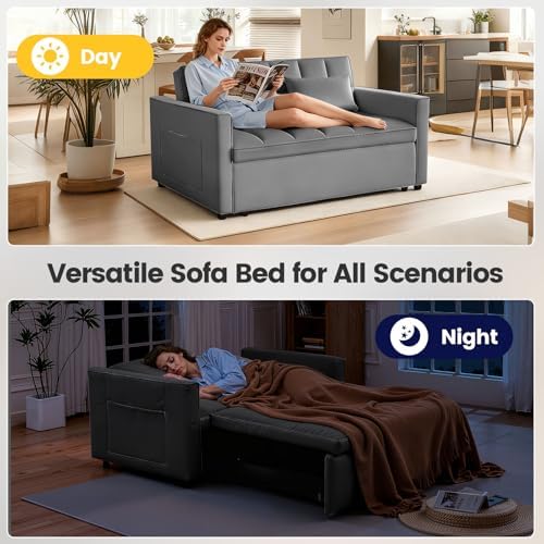 Sleeper Sofa Bed with Adjustable Backrest & Side Pockets, Gray | Adjustable Backrest & Side Pockets,Pull Out Sofa,Comfortable Fabric