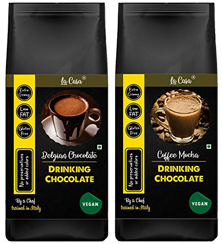 Image of La Casa Vegan Dark Drinking Chocolate - Belgian Chocolate + Coffee Mocha | Combo Pack of 2 | Gluten Free | All Natural | 250g+250g |
