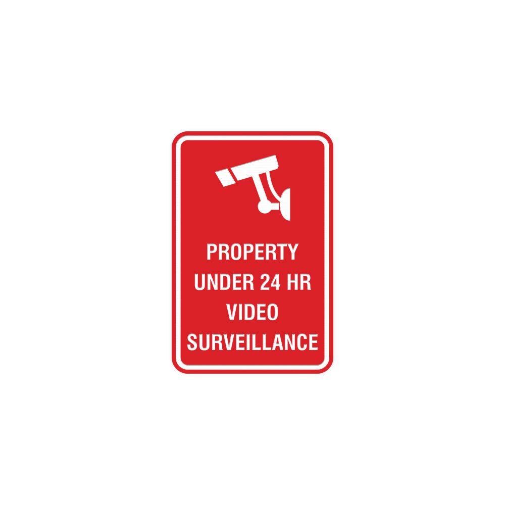 Signs ByLITA Portrait Round Property Under 24 HR Video Surveillance Sign with Adhesive Tape, Mounts On Any Surface, Weather Resistant, Indoor/Outdoor