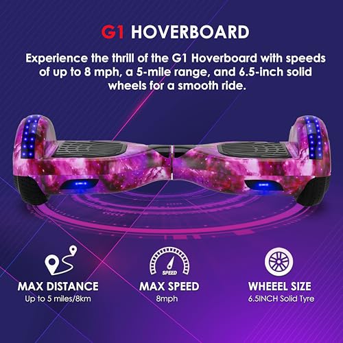 Gift Gadgets G1 Galaxy Purple Hoverboard & Hoverkart Bundle | Self-Balancing 6.5" Scooter with LED Lights & Bluetooth | Hoverboard and Kart Bundle | Hoverboard Go Kart Bundle for Kids and Teens - Image 4