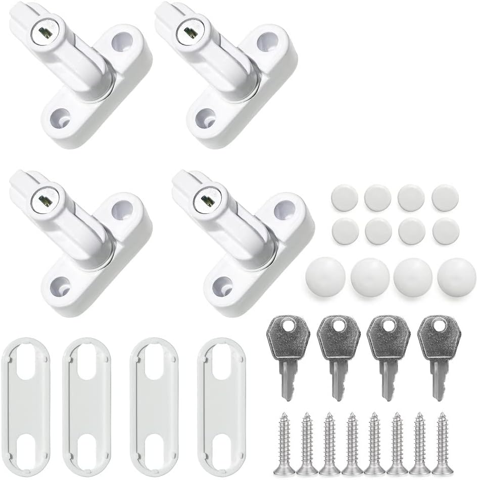 Window Sash Jammer Locks Set,4 Pack Zinc Cast Alloy Window Anti-Theft Lock Buckle,Extra Security Locks for uPVC Window & Doors and Home Security