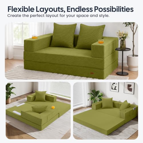 Image of COMAX Futon Sofa Bed, Convertible Sofa Bed, Folding Boneless Couches | Low-Profile Boneless Couch for Living Room, 11.8 inch H Low Seat Small 59 inch Foldable Floor Sleeper Mattress Lounge Space‑Saving