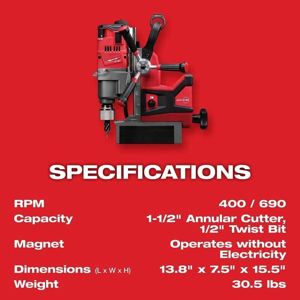 2788-22HD Cordless Magnetic Drill Press for Milwaukee M18 FUEL 18V 1-1/2 in Lineman Magnetic Drill Kit