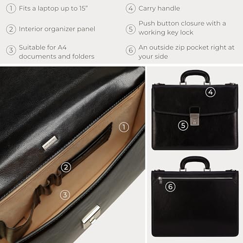 Mountain Briefcase Black Time Resistance : serviette en cuir véritable pour ordinateur