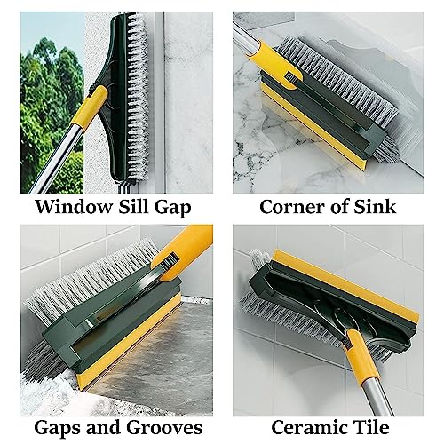 Image of 3 in 1 Bathroom Cleaning Brush with Wiper - Upgraded Tile Scrub Brush with Long Handle Tile Cleaner Brush, for Kitchen, Floor and Home - Heavy Duty, Durable, Bathroom Cleaning Accessories