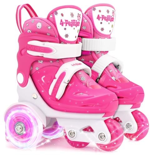 Quad Roller Skates Girls Adjustable Size, Double Brakes,