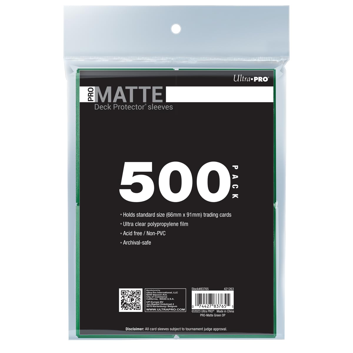 Ultra PRO - 500ct Green PRO-Matte Standard Card Sleeve Deck Protector, Protect & Store Collectible Cards, Sports Cards, MTG, D&D Cards, Sized to Fit