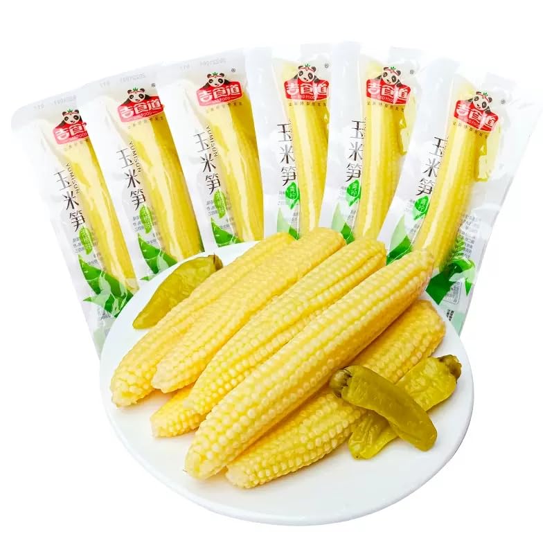 Small Corn bamboo shoots,Small young corn,24g/bag,hot and Spicy fresh crispy bamboo shoot,crunchy tender corn,vegetarian grain snack,Spicy strips Latiao,Chinese snack gift pack (Pickled Pepper,2bag)