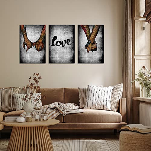 Sechars Graffiti Canvas Wall Art Love Hand In Hand Painting Poster Print Abstract Pop Art For Bedroom Over The Bed Decoration Lover Artwork Framed Ready To Hang 16X24Inchx3Pcs #TOP1