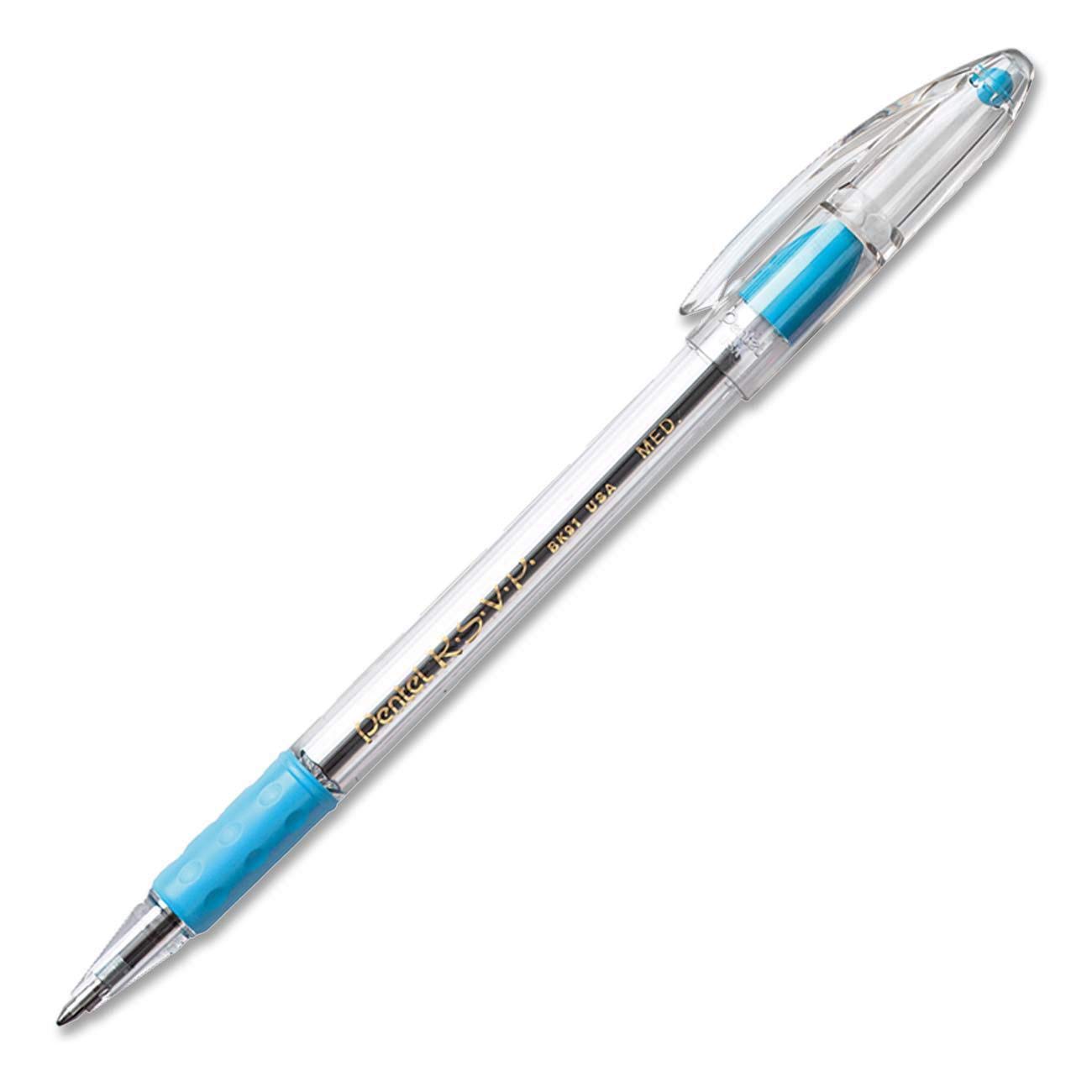 R.S.V.P. Ballpoint Pen, 1.0mm Medium Tip, Sky Blue Ink (BK91-S) (Pack of 1, 12 Count Total)