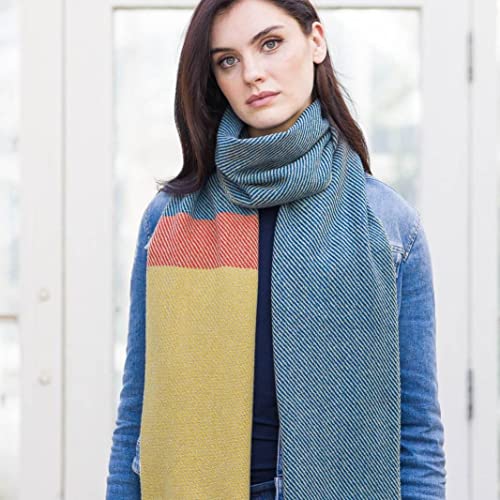 Mucros Weavers Luxuriously Soft Merino Blue, Yellow And Orange Color Block Scarf4