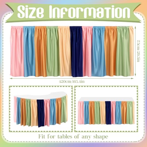 Image of Oudain 14 ft Boho Colorful Table Skirt Cloths for Teacher Desk Classroom Boho Wrinkle Bohemia Table Cover Skirt for Office Kindergarten Classroom Kidney Shaped Desk Back to School Supplies