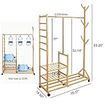 Homde Clothing Rack Bamboo Garment Rack Rolling Coat Rack Multifunctional Bedroom Hanging Rack Clothing Organizer Hat… - Image 5