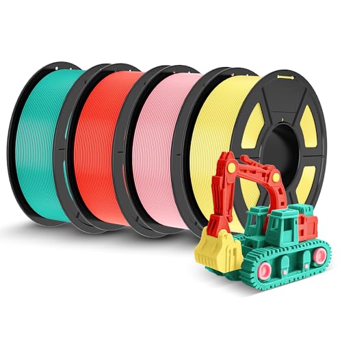 Image of TECBEARS PLA 3D Printer Filament, 4KG PLA Filament 1.75mm, Neatly Wound 3D Printing Filament, Dimensional Accuracy + /- 0.02 mm,1 Kg Per Spool, Pack of 4, Yellow+Pink+Green+Red