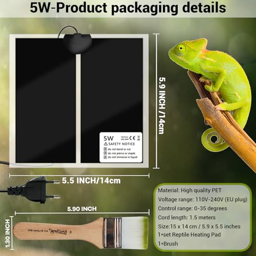 SMD35 heizmatte Terrarium heizmatte mit Thermostat, Terrarium Heat Mat für Pflanzen/amphibischer/Terrarium/Reptilien heizmatte wasserdicht, Sicher und langlebig mit zum Schutz von Haustieren (5W)