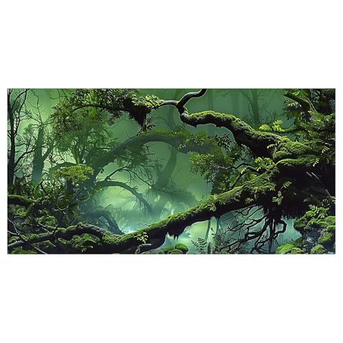 Dizifinn Foggy Forest Terrarium BackgroundStone Green Tree Tropical Reptile Habitat Rainforest Aquarium Background, Polyester Background 6 EVA Double-Sided Tapes 48x24 inches/120x60