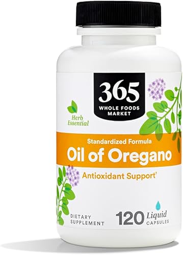 365 by Whole Foods Market, Fórmula estandarizada de aceite de orégano, soporte antioxidante, cápsulas líquidas veganas, 120 unidades