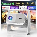 ALINORE Smart Projector with WiFi and Bluetooth, Built-in Apps, Electric Focus & Auto Keystone Portable Outdoor Projecor, Native 1080P Projector 4K Support, Movie Projector for Home Theater, White